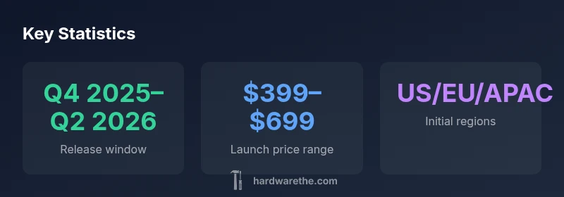 Infographic showing release window, price range, and regional rollout