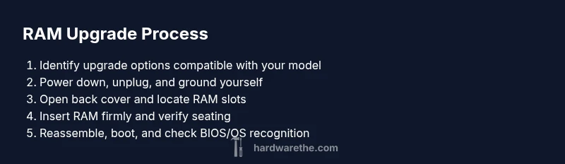 Process diagram showing RAM upgrade steps for laptops