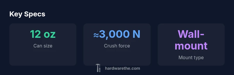 Infographic showing can size, crush force, and mounting type for ACE hardware can crusher