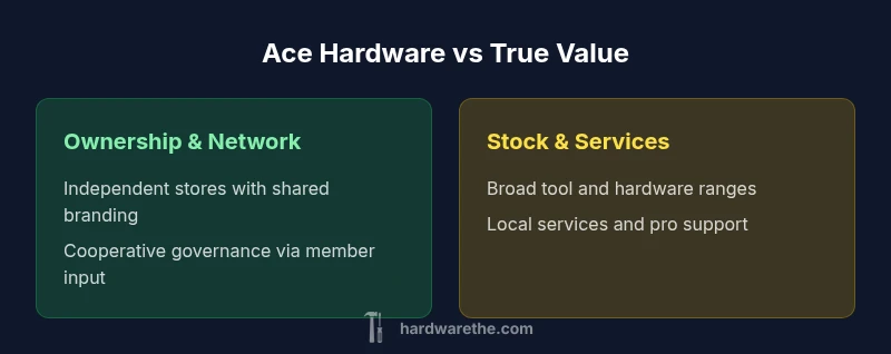Tailwind infographic comparing Ace Hardware and True Value ownership, stock, and services